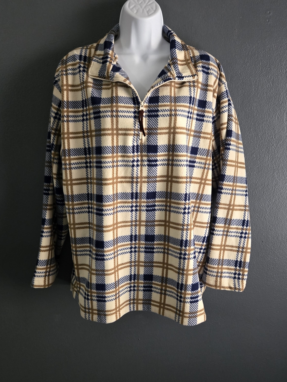 Women's Vintage Plaid Fleece Quarter Zip 90s Vintage Cabincore Pullover Sweater